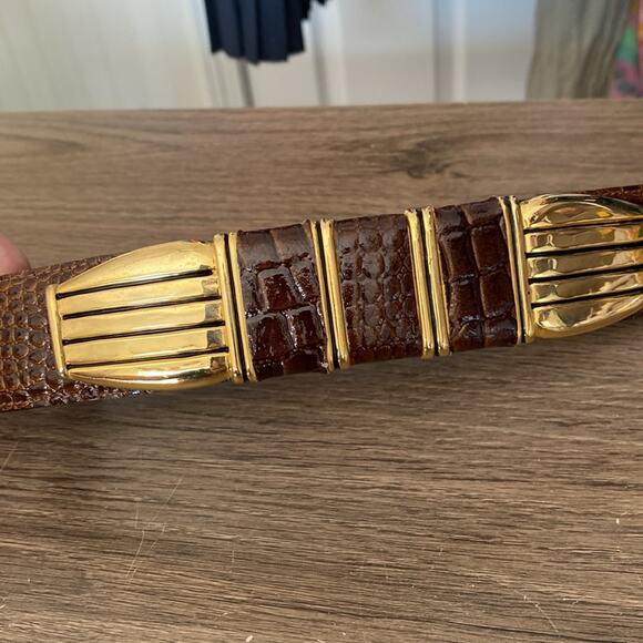 Vintage Dame Brown Leather Gold Tone leather belt size m/L - Picture 5 of 5
